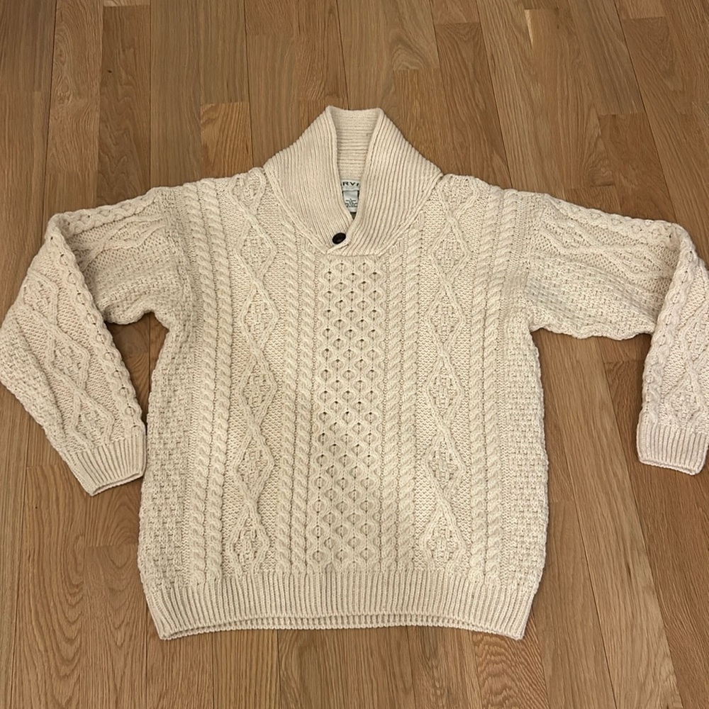 Orvis Mens Chunky Cableknit Sweater 100% Wool Fisherman Sz Large